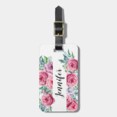 Étiquette À Bagage Étiquette florale Girly de monogramme de bagage (Devant Vertical)
