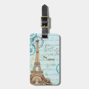 Étiquette À Bagage Étiquette française vintage de bagage d'Aqua