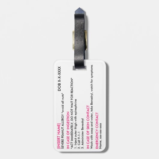Étiquette À Bagage Étiquette grave d'identification et de GLACE (Dos Vertical)