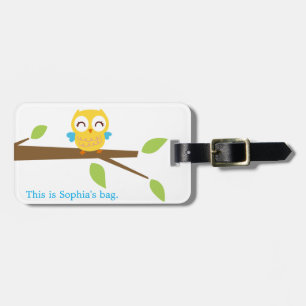 Étiquette À Bagage étiquette jaune de bagage de hibou de bébé