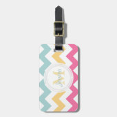 Étiquette À Bagage Étiquette jaune de monogramme et bleue rose de (Devant Vertical)