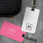 Étiquette À Bagage Étiquette Monogram Chic Pink Ribbon Polka Dot<br><div class="desc">Voyagez dans le style avec cette étiquette de bagages monogramme chic avec un carré noir bordé d'un ruban rose contre un motif pois noir et blanc. Personnalisez-le en remplaçant le texte de l'espace réservé. Pour plus d'options comme changer la police et sa taille/couleur ou l'espacement entre les lettres cliquez sur...</div>