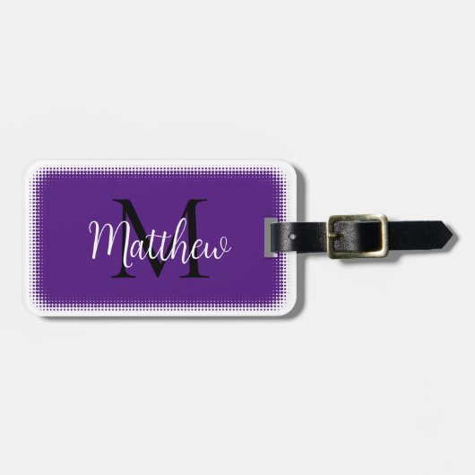 Étiquette À Bagage Étiquette Monogram Initial Custom Name Purple Lugg (Devant horizontal)