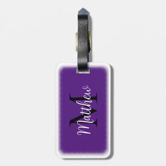 Étiquette À Bagage Étiquette Monogram Initial Custom Name Purple Lugg (Dos Vertical)