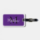 Étiquette À Bagage Étiquette Monogram Initial Custom Name Purple Lugg (Dos horizontal)