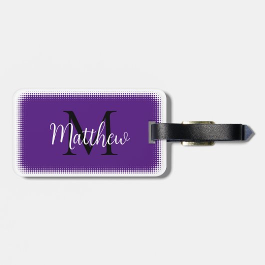 Étiquette À Bagage Étiquette Monogram Initial Custom Name Purple Lugg (Dos horizontal)