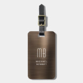 Étiquette À Bagage Étiquette Monogramme Bronze Brown en métal (Devant Vertical)