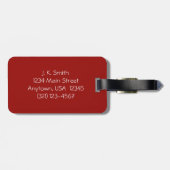 Étiquette À Bagage Étiquette, monogramme, cramoisi et blanc (Dos horizontal)