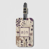 Étiquette À Bagage Étiquette Monogramme Fleur sauvage violet moderne (Devant Vertical)