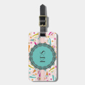 Étiquette À Bagage Étiquette Monogramme Pink Turquoise de crème glacé (Devant Vertical)