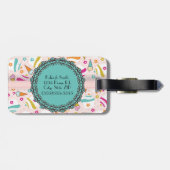 Étiquette À Bagage Étiquette Monogramme Pink Turquoise de crème glacé (Dos horizontal)