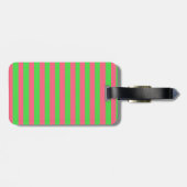 Étiquette À Bagage Étiquette Monogramme rose et vert rayé (Dos horizontal)