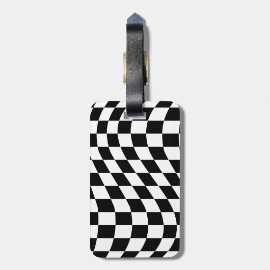 Étiquette À Bagage Étiquette Motif en tableau noir et blanc (Dos Vertical)