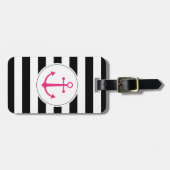 Étiquette À Bagage Étiquette noire et blanche de bagage d'ancre (Devant horizontal)