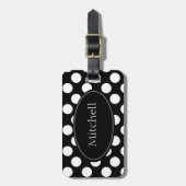 Étiquette À Bagage Étiquette noire et blanche personnalisée de bagage (Devant Vertical)