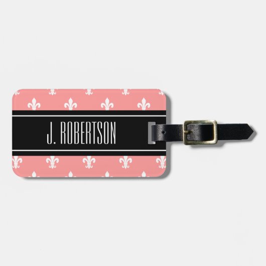 Étiquette À Bagage Étiquette personnalisée | fleur de lis rose de (Devant horizontal)