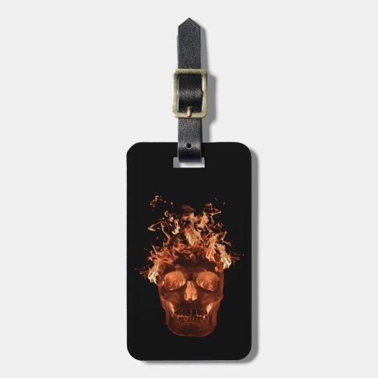 Étiquette À Bagage Étiquette personnalisée pour le crâne de la flamme (Devant Vertical)