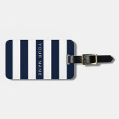 Étiquette À Bagage Étiquette personnalisée rayée de bleu marine et (Devant horizontal)