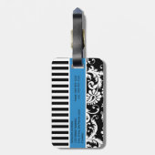 Étiquette À Bagage Étiquette rayée noire, blanche, bleue de bagage de (Dos Vertical)