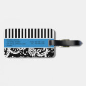 Étiquette À Bagage Étiquette rayée noire, blanche, bleue de bagage de (Dos horizontal)