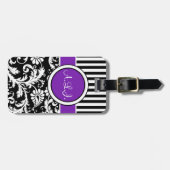 Étiquette À Bagage Étiquette rayée noire, blanche, pourpre de bagage (Devant horizontal)