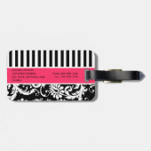 Étiquette À Bagage Étiquette rayée noire, blanche, rose de bagage de (Dos horizontal)