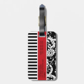 Étiquette À Bagage Étiquette rayée noire, blanche, rouge de bagage de (Dos Vertical)