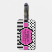 Étiquette À Bagage Étiquette rayée rose, noire, blanche de bagage de (Dos Vertical)