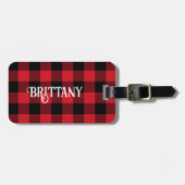 Étiquette À Bagage Étiquette Red Buffalo Plaid Christmas Stocker Nom (Devant horizontal)