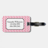 Étiquette À Bagage Étiquette rose personnalisée de bagage de zigzag (Dos horizontal)