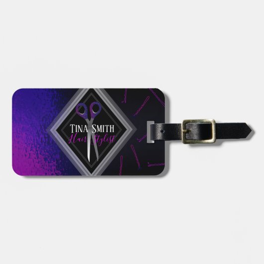 Étiquette À Bagage étiquette rose pourpre de bagage de ciseaux de (Devant horizontal)