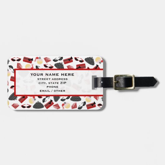 Étiquette À Bagage Étiquette rouge Girly de bagage d'accessoires (Devant horizontal)