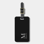 Étiquette À Bagage Étiquette simple Monogramme Noir et Blanc Nom Baga (Devant Vertical)