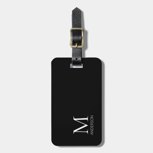 Étiquette À Bagage Étiquette simple Monogramme Noir et Blanc Nom Baga (Devant Vertical)