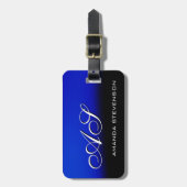 Étiquette À Bagage Étiquette unique noir bleu blanc Script Monogramme (Devant Vertical)