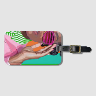 Étiquette À Bagage Etiquettes à bagages. Les rayures rose et verte.