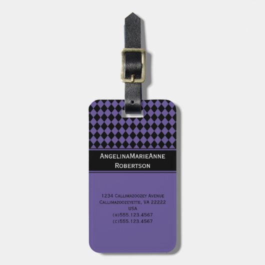 Étiquette À Bagage Étiquettes à motifs de losanges noires pourpres (Devant Vertical)
