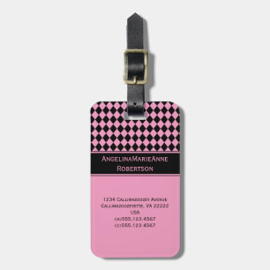 Étiquette À Bagage Étiquettes à motifs de losanges noires roses Girly