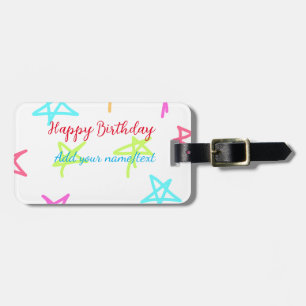 Étiquette À Bagage Etoiles colorées heureux anniversaire ajouter nom