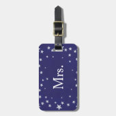 Étiquette À Bagage Étoiles d'argent sur bleu marine M. Mme. (Devant Vertical)