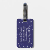 Étiquette À Bagage Étoiles d'argent sur bleu marine M. Mme. (Dos Vertical)