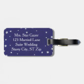 Étiquette À Bagage Étoiles d'argent sur bleu marine M. Mme. (Dos horizontal)