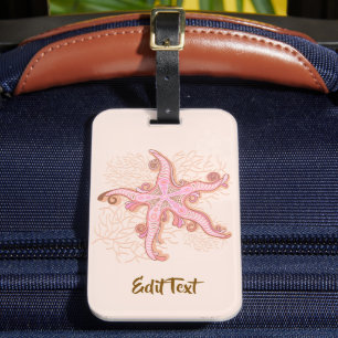 Étiquette À Bagage Étoiles de mer et corail rose motif pastel