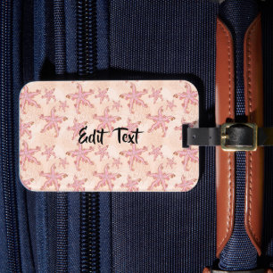 Étiquette À Bagage Étoiles de mer et motif pastel rose corail