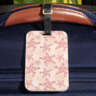 Étiquette À Bagage Étoiles de mer et motif pastel rose corail