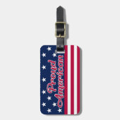 Étiquette À Bagage Étoiles et rayures Fier American rouge bleu blanc (Devant Vertical)