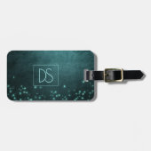 Étiquette À Bagage Étoiles Mystic Twilight | Monogramme vert Turquois (Devant horizontal)