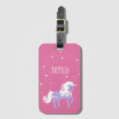Étiquette À Bagage Étoiles Unicorne Rose violet (Devant Vertical)
