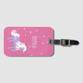 Étiquette À Bagage Étoiles Unicorne Rose violet (Devant Horizontal)