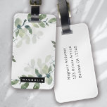 Étiquette À Bagage Eucalyptus Green Nom du monogramme personnalisé<br><div class="desc">Personnalisez ce design de verdure d'eucalyptus aquarelle avec votre nom.</div>